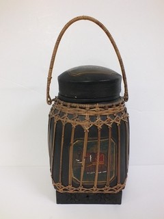 Vintage Asian Black Lacquered Rice Pot Carrier Lid (Hea]