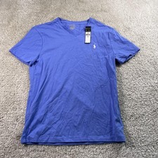 Polo Ralph Lauren Shirt Mens Medium Blue Custom Slim Fit V-Neck Cotton Tee NWT