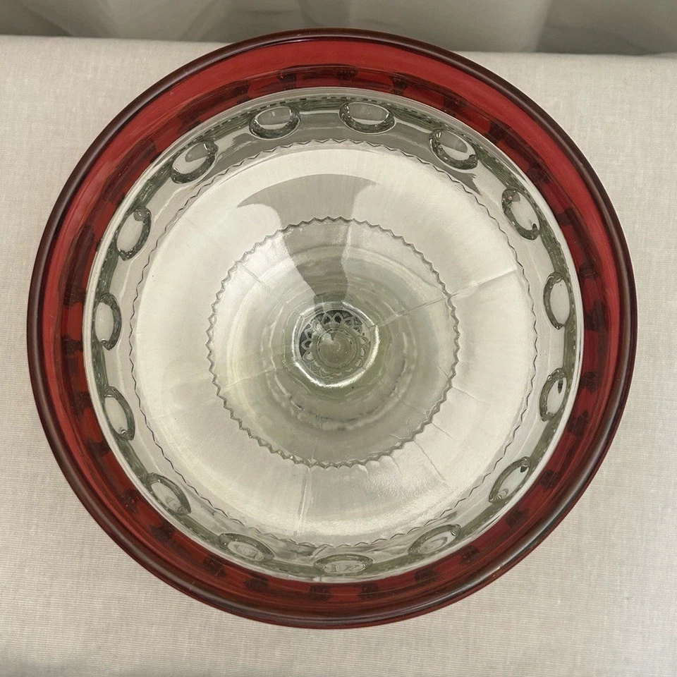 Kings Crown Compote Candy Dish Thumbprint Glass Ruby Red Cranberry - Image 2 of 4