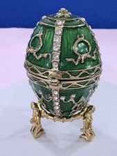 Fabergé Style Egg Trinket Box – Emerald Enamel, Rhinestone Filigree