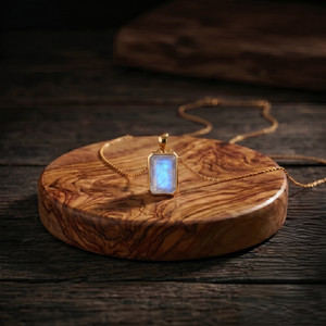 Authentic Gold Plated Rainbow Moonstone Handmade Dainty Minimalist Pendant Womens Jewelry