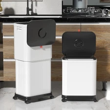 Kitchen Trash Can with Wheels,Adjustable Capacity 20L to 45L Rolling Trash Bi...