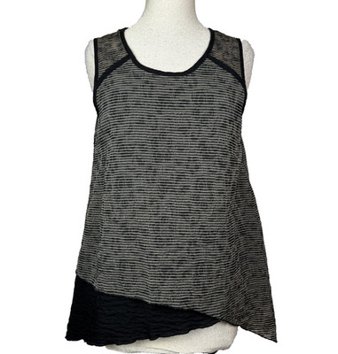 Habitat Tunic Tank Top Womens M Black Stripe Sheer Layered Asym Hem Lagenlook