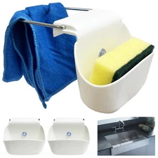 2 Pk Kitchen Sink Caddy Sponge Towel Holder Scrubber Soap Drainer Rack Organizer