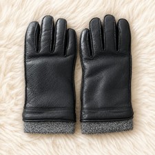 Fownes Brothers Mens Black Leather Gloves Wool Cuff Faux Fur Lined Winter Large