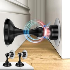 Magnetic Door Stoppers Stainless Steel Door Stops, Wall-Mounted 2 Pack Black