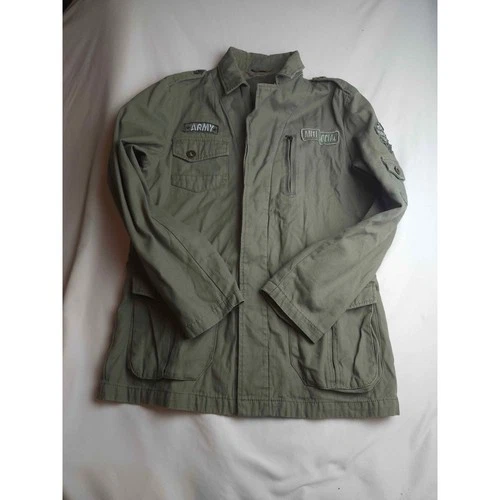 Anti Social Mens Olive Green Cotton Military Field Jacket Army Patches Large - product listing photo