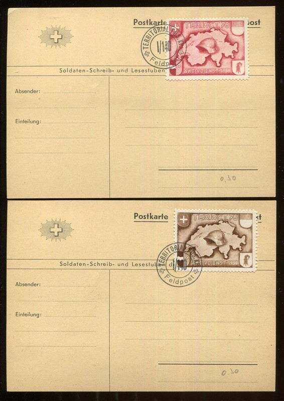 Switzerland Military card Territorial-Truppen  (Territorial Troops)  #98 & 100