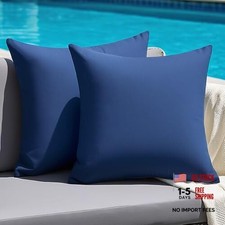 Outdoor Pillow Covers Set of 2, Decorative Farmhouse 18" x 18" Pack of 2 Navy