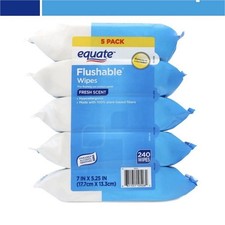 Equate Flushable Wipes Fresh Scent 5 Pack, 240 Total 7 x 5.25 in 
