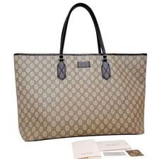 GUCCI 406403 527066 GG Supreme Tote Bag PVC Leather Brown Vintage From Japan