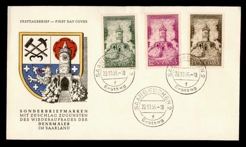 DR WHO 1956 GERMANY SAAR FDC BUILDING SEMI POST COMBO M78941