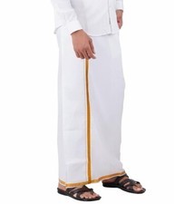 Mens 100 Cotton Golden Jari Border 2.00 Meter Single Dhoti