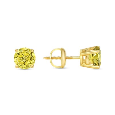 4 Ct Certified Round Shape Studs Diamond Yellow Gold Finish Great Shine & Luster