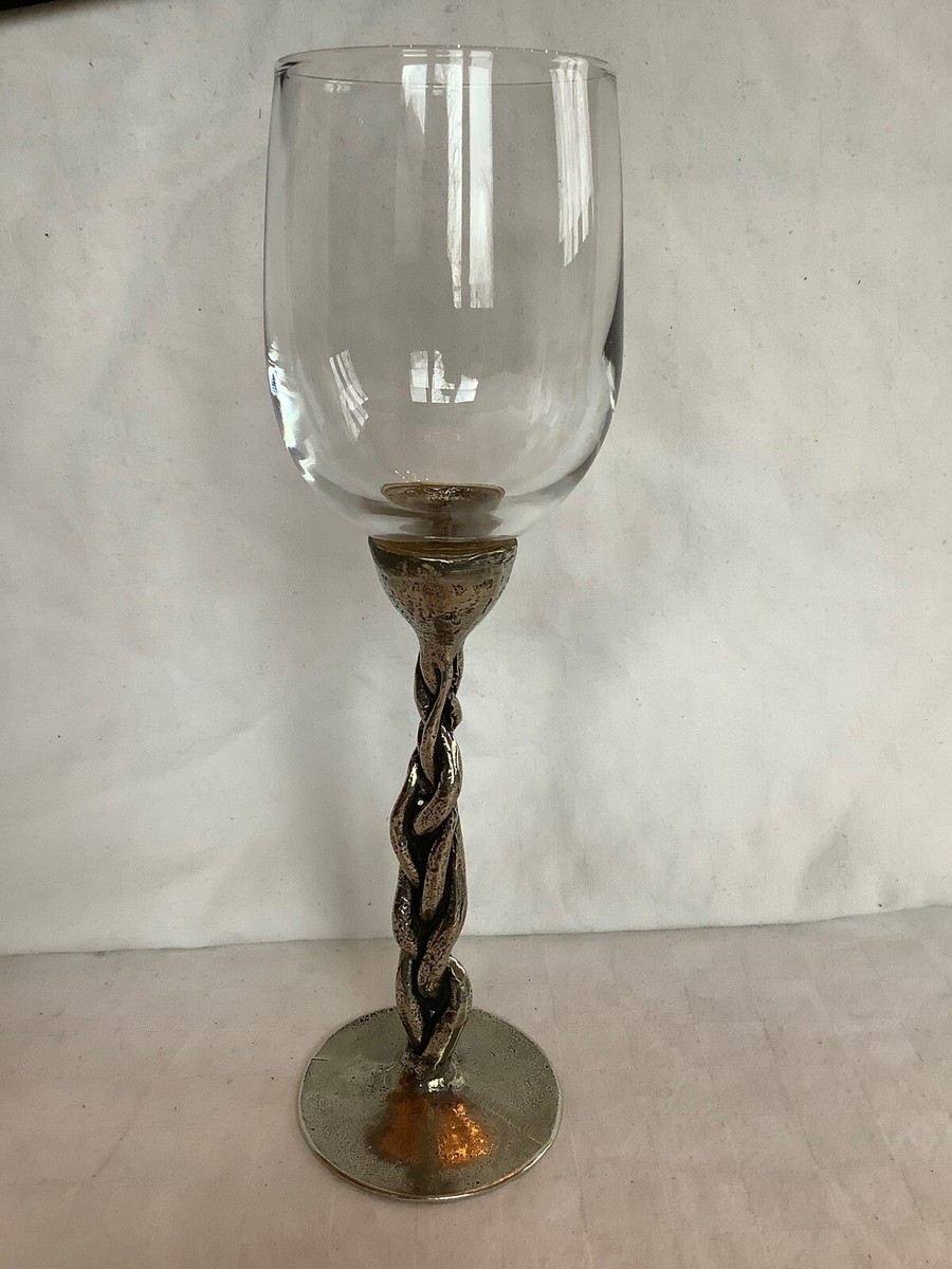 Tall 9.75 Braided Pewter Stem Wine Glass Hand Made ?