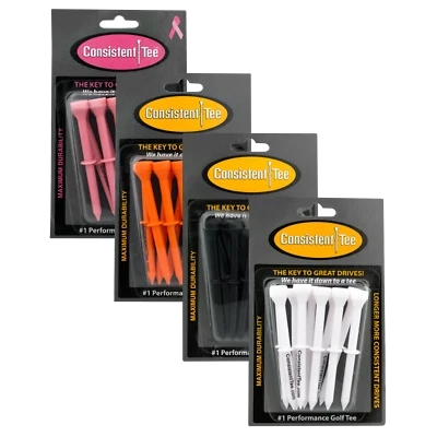 Consistent Tee 3 1/4" Pack of 10 Durable Plastic Golf Tees for Perfect Height