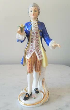 Karl-Heinz Klette Germany Dresden Figurine Victorian Man Blue Coat Lace Accents