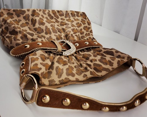 KATHY VAN ZEELAND MANMADE LEOPARD/BELTED/STUDDED SHOULDER BAG W/DEFECT. $20.00 - Picture 2 of 24