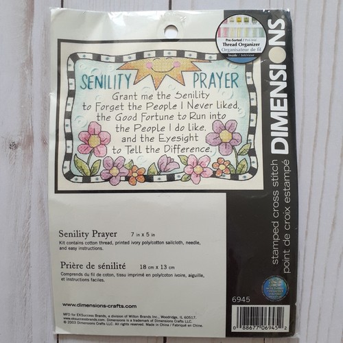 Dimensions 7" x 5" Senility Prayer Stamped Cross Stitch Kit