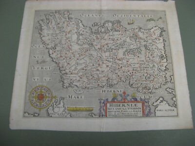 100 % ORIGINAL IRLAND DUBLIN KARTE VON SAXTON/LOCH/KIP UM 1610 HANDKOLORIERT