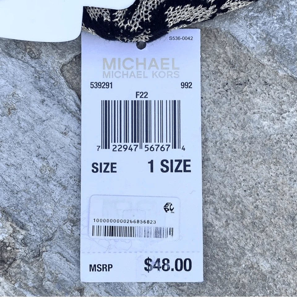 Nuevo con etiquetas Nuevo Michael Kors Negro y Dorado Metálico Estampado Leopardo Logo Sombrero/Gorro OS Foto 4 de 4