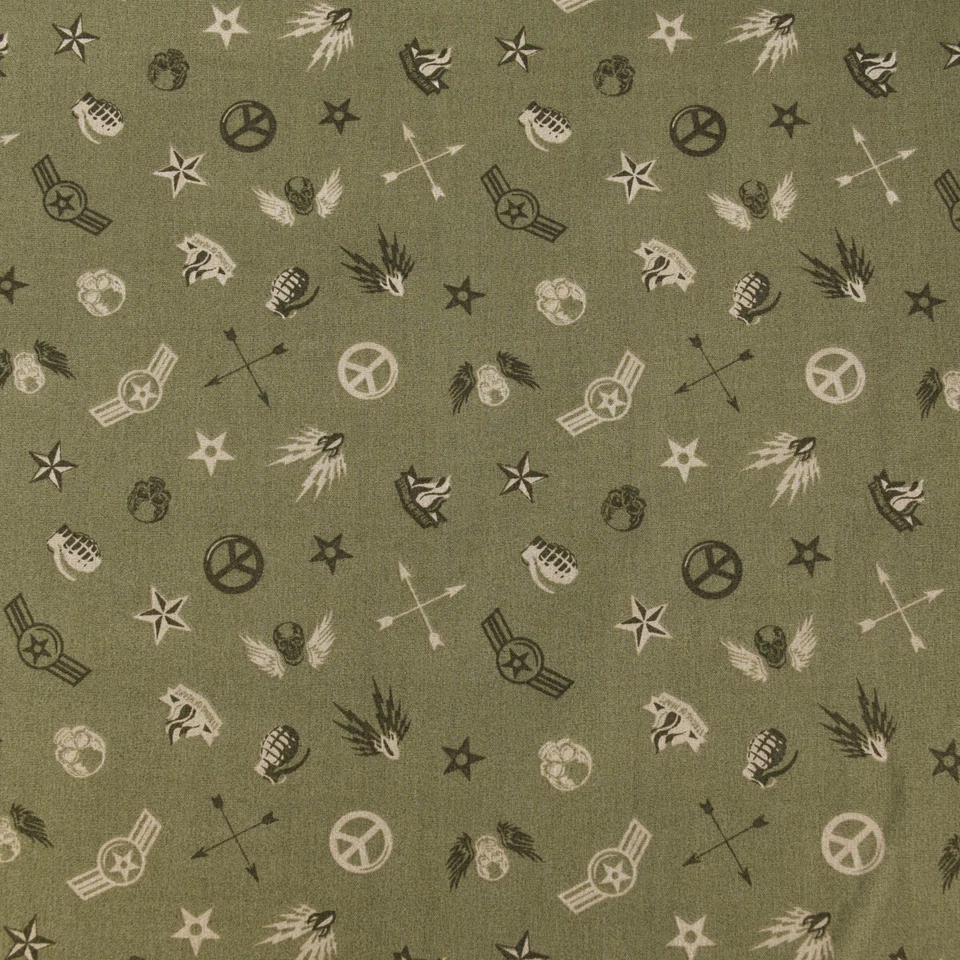 Baumwollstoff Popeline Militär Sterne Abzeichen grün beige 1,5m Breite - Bild 2 von 4