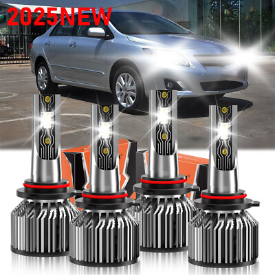 LED Headlight Kit Bulbs High Low Beam Light White For Toyota Corolla 2017-2018