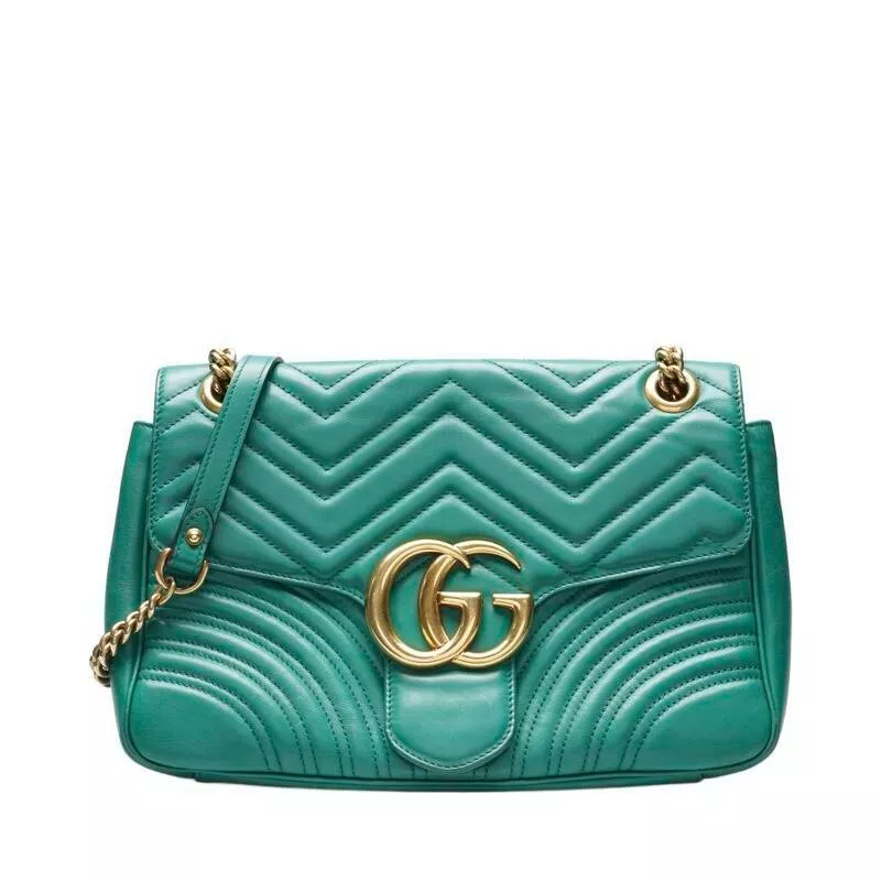 Sac à bandoulière Gucci vert matelasse GG Marmont rabat moyen