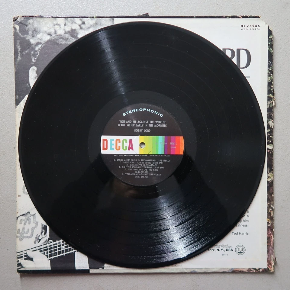 Bobby Lord You and Me Against the World/Wake Me Up Early Vinyl LP Decca VG 70 Foto 3 de 4