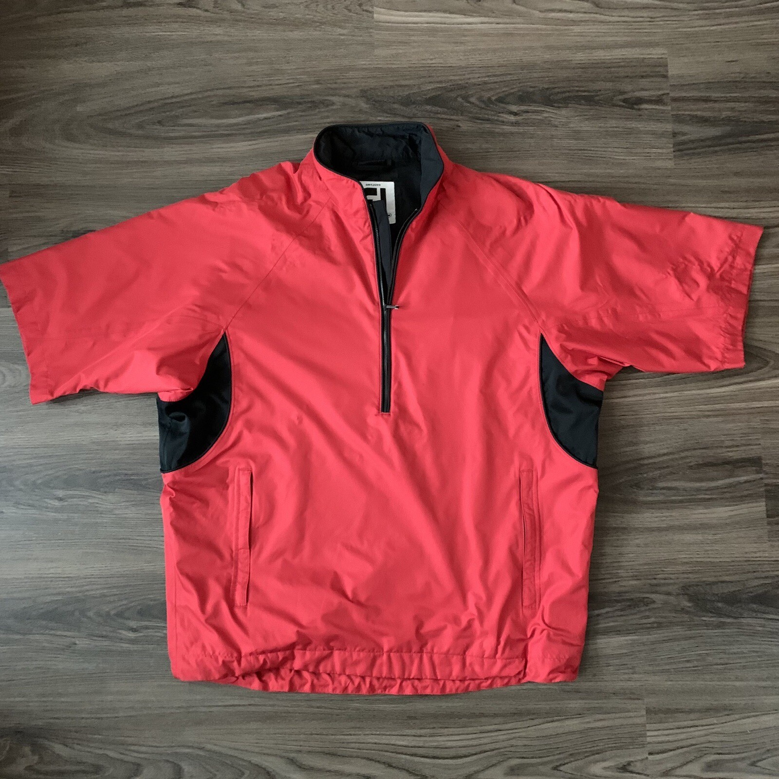 FootJoy Red Pullover Men M DryJoys Short Sleeve Golf Wind Jacket Tour
