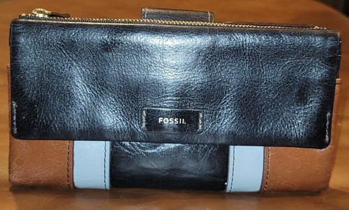 Black Leather Patchwork Wallet Clutch 