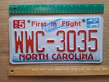 License Plate, North Carolina, 2008, Passenger, Wright Bros. Plane, WWC 3035