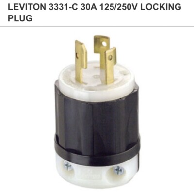 (C) Leviton 3331-C 30 Amp, 125/250 Volt, Locking Plug, Non-NEMA 3P 3W 