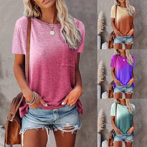 Tie Dye Shirt T-Shirt Tees Womens Short Sleeve Loose Summer Pullover Tunic Tops - Picture 2 of 15