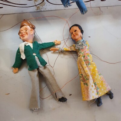 1950代Marionette Theaterテント下2人のピエロが劇場ダンス Wooden Puppet Theater with Marionettes from the 50s | eBay