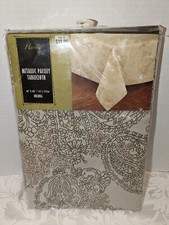 INDIA HARVEST Metallic Paisley Oblong Tablecloth 60 X 102" LINEN COTTON NEW