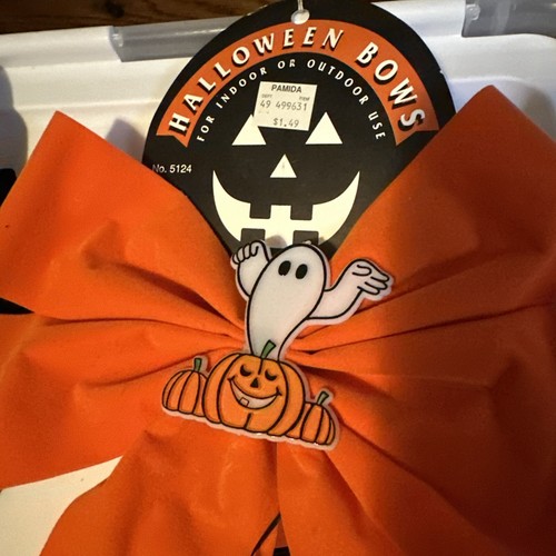 Lot 2 Large Halloween Bows Wreaths Door Decor Indoor Outdoor Black Orange Velvet - Picture 4 of 6