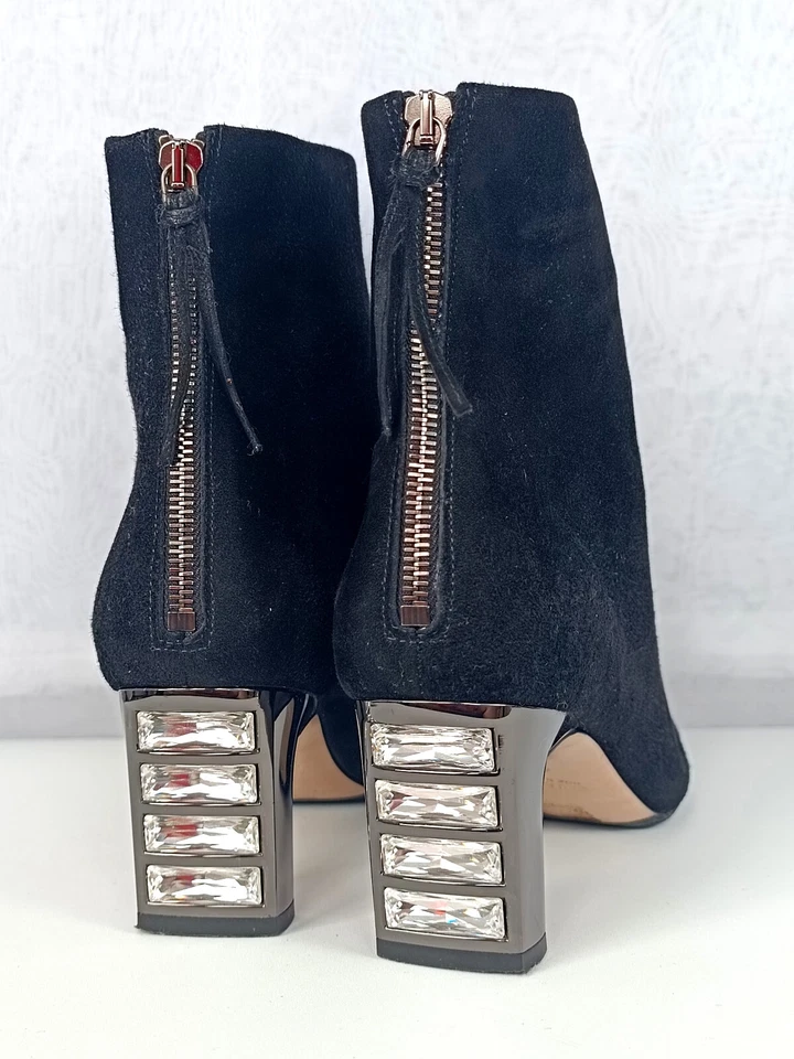 MIU MIU PRADA BOTINES NEGRO GAMUZA CRISTALES TACÓN JOYA EU41 Trendy OTOÑO - Imagen 4 de 4