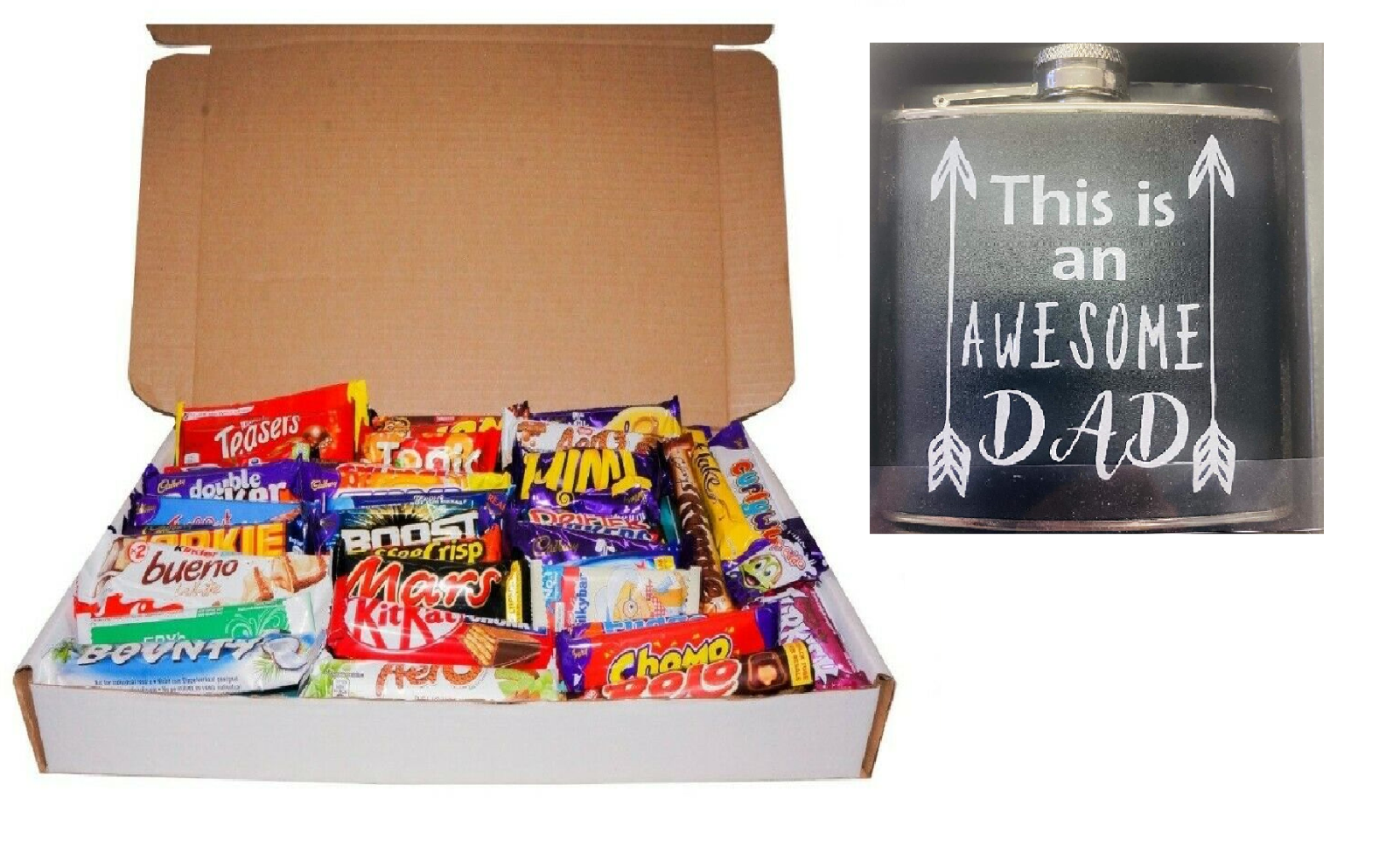 Variety Chocolate 21 Bar Gift Box Cadbury Nestle with Hip Flask Treat Christmas