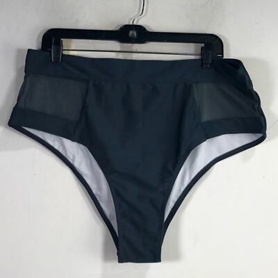 High Waist Mesh Hip Detail Swim Bottom, Women's Size 3XL - Black