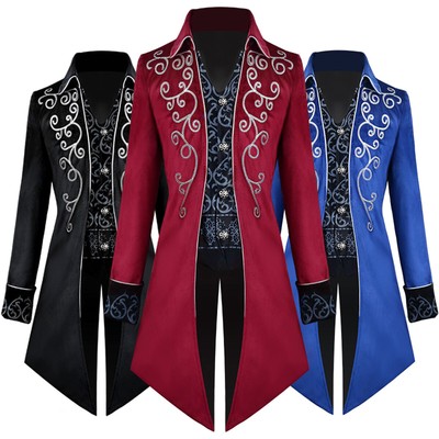LUCAMORE Mens Gothic Tailcoat Retro Print Coat Frock Praty Uniform Costume Praty Outwear Steampunk Vintage Jacket LUCAMORE Mens Gothic Tailcoat Retro Print Coat Frock Praty Uniform Costume Praty Outwear Steampunk Vintage Jacket