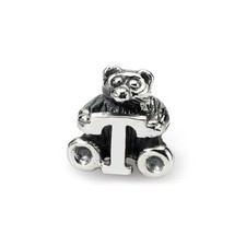 Letter T Teddy Bear Kids Bead .925 Sterling Silver Antiqued Reflection Beads