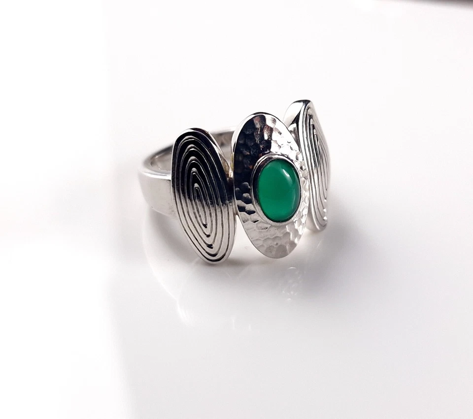 Ring Silber 925 Juwelo grün Achat 18 mm - groß & ausgefallen silver anello - Bild 2 von 4