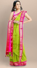 Paithani Cotton Silk Sarees With Contrast Blouse Piece