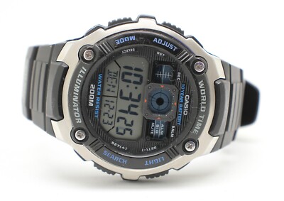 CASIO Silver-Tone and Black Multi-Functional Digital Sport Men's Watch AE-2000W