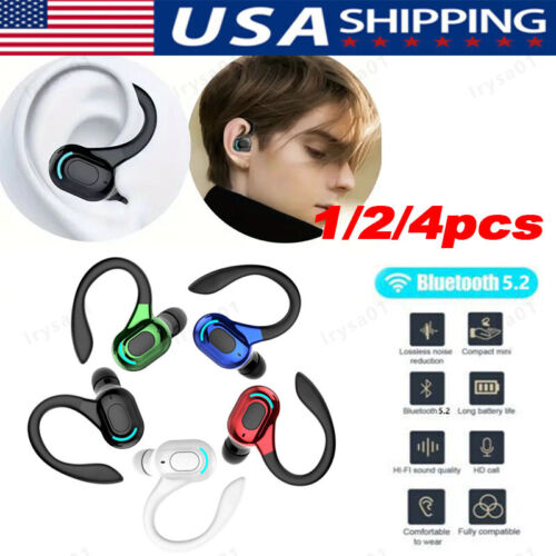 Bluetooth 5.2 Headset Wireless Earbuds Earphones Stereo Headphones Ear Hook New - Picture 1 of 12