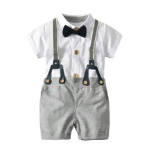 Baby Boy Formal Romper Jumpsuit Suspenders Wedding Gentleman Outfit Set Cute New