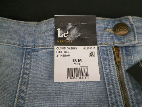 Lee Heritage High Rise Double Zipper Front Blue Denim Retro Short Size 18 - Picture 2 of 6