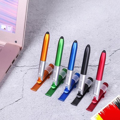 4 In 1 Multifunction Ballpoint Pen Reusable Folding Phone Holder Black Ink Pen