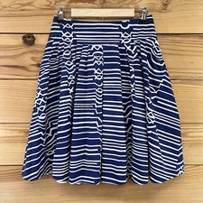 Maeve Anthropologie Skirt 2 Blue White Geometric A-Line Full Pockets Cotton B3